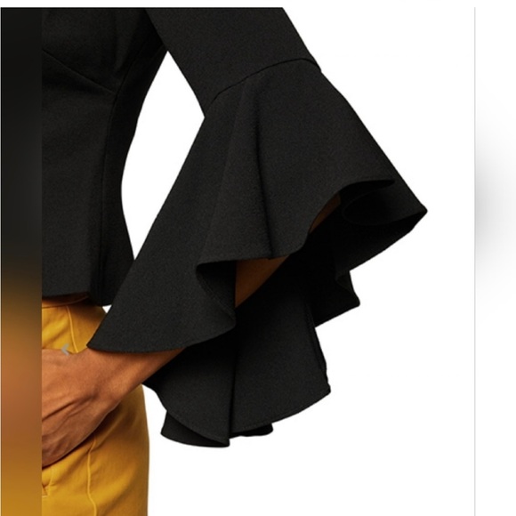 NWT Eliza J One-Shoulder Black Bell Sleeve Top - Picture 4 of 8
